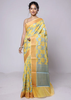 Yellow Kora Silk Saree With Blouse Piece