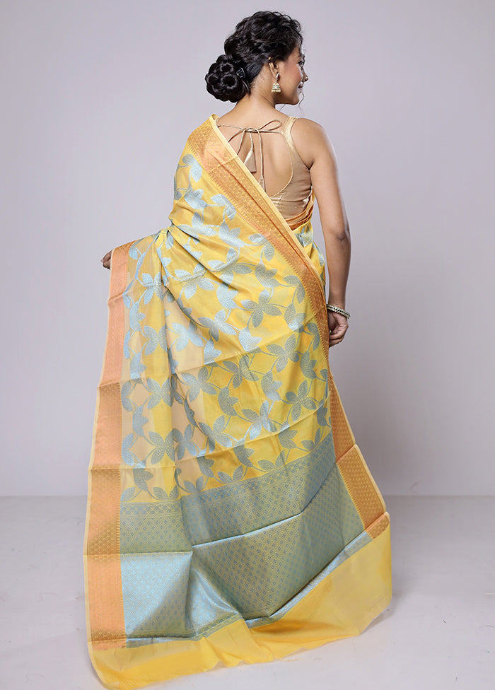 Yellow Kora Silk Saree With Blouse Piece