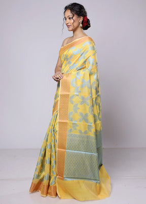 Yellow Kora Silk Saree With Blouse Piece