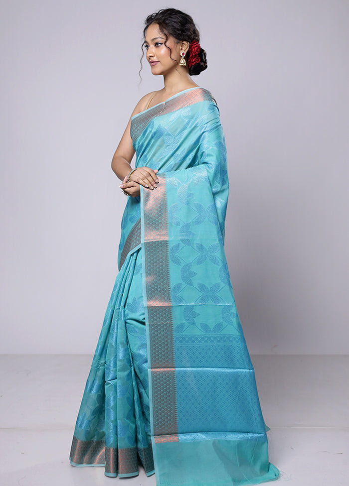 Green Kora Silk Saree With Blouse Piece