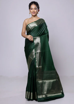 Green Dupion Silk Saree With Blouse Piece