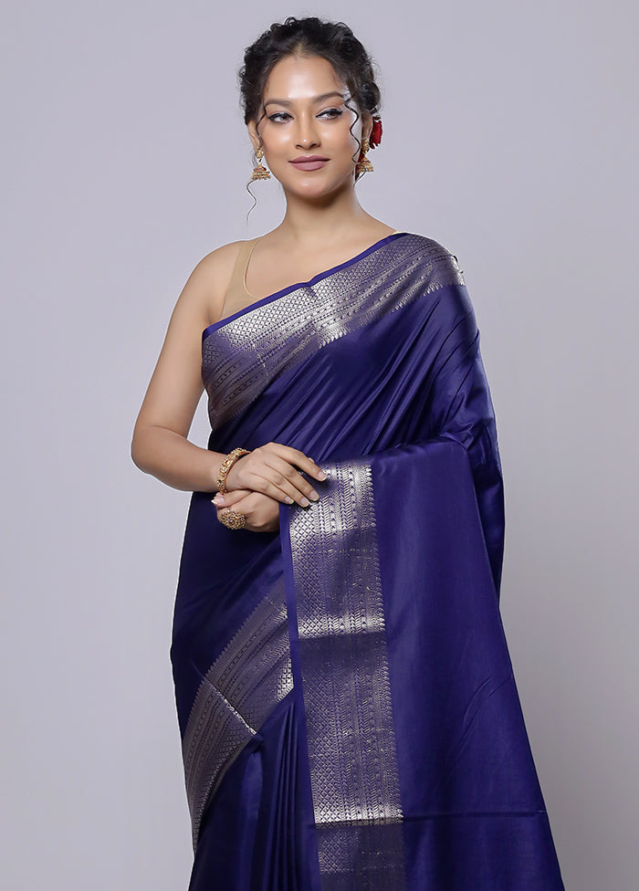 Blue Dupion Silk Saree With Blouse Piece