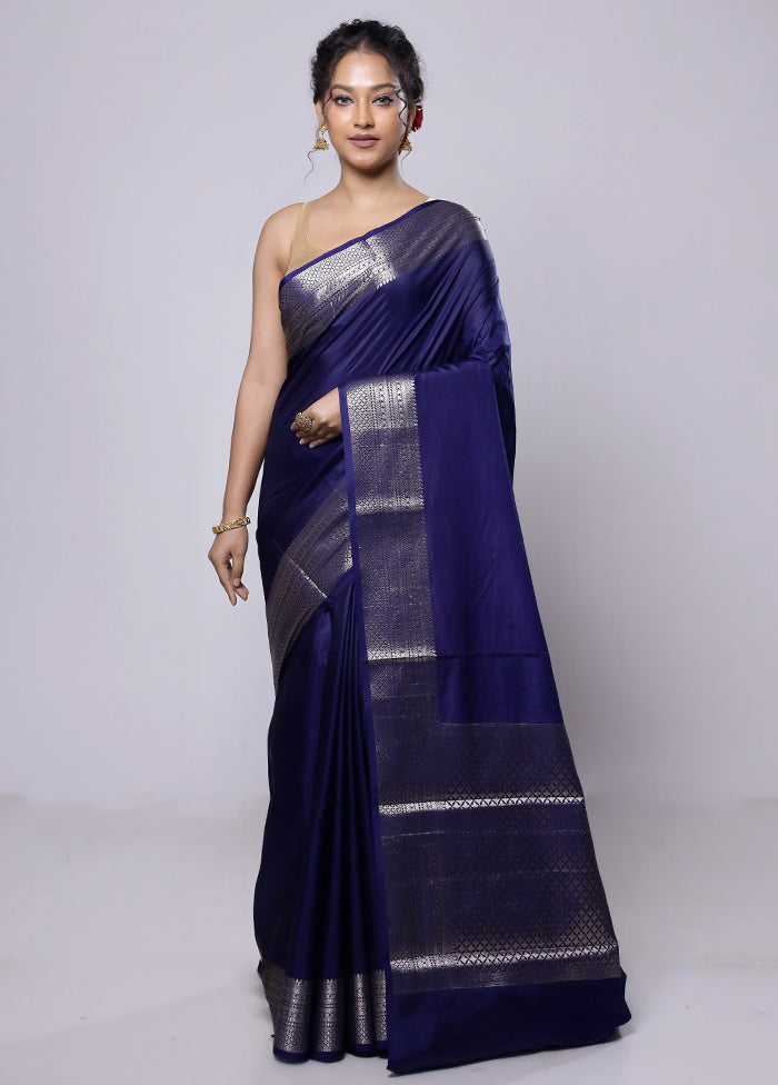 Blue Dupion Silk Saree With Blouse Piece