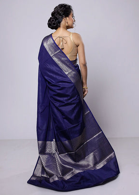 Blue Dupion Silk Saree With Blouse Piece