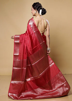 Maroon Dupion Silk Saree With Blouse Piece