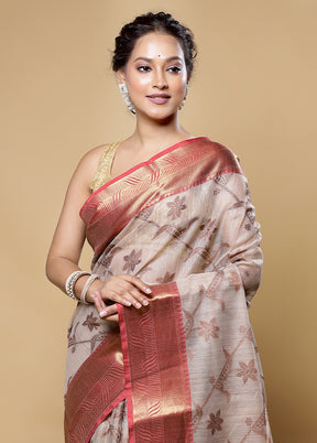 Cream Tissue Silk Saree With Blouse Piece