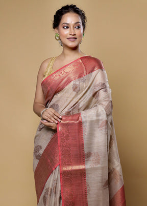 Cream Tissue Silk Saree With Blouse Piece