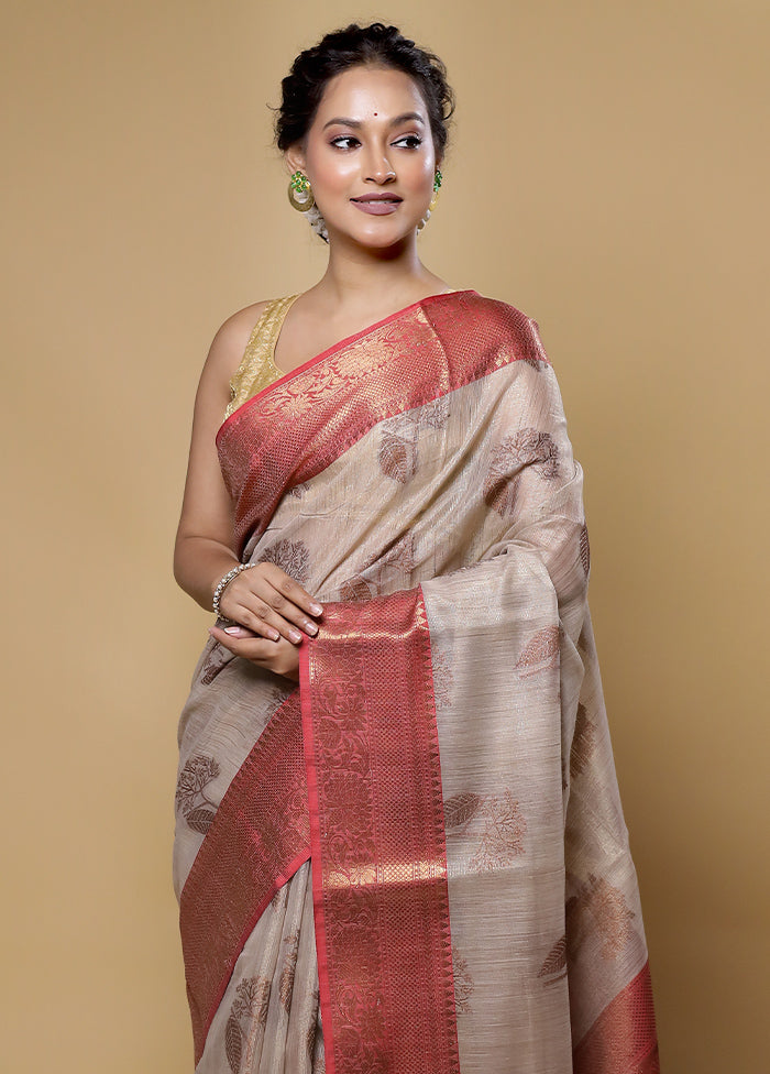 Cream Tissue Silk Saree With Blouse Piece