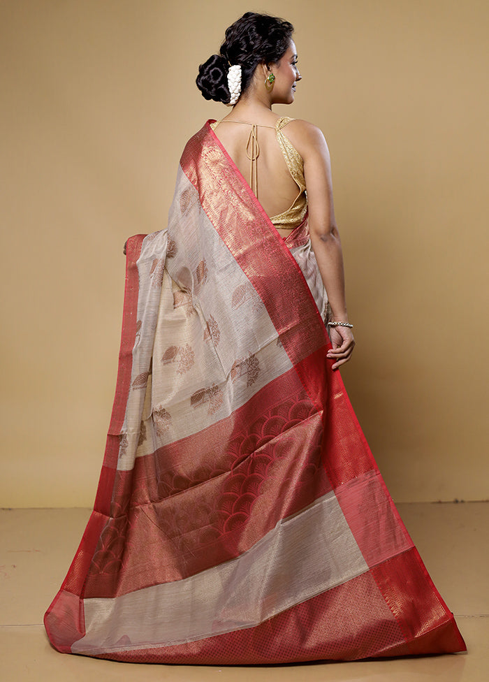 Cream Tissue Silk Saree With Blouse Piece