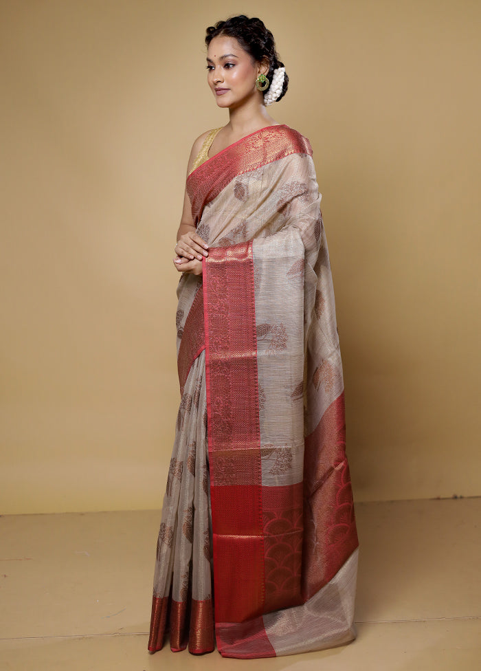 Cream Tissue Silk Saree With Blouse Piece