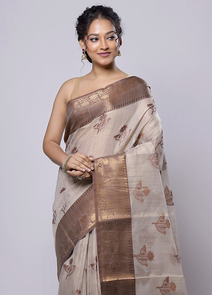 Cream Tissue Silk Saree With Blouse Piece