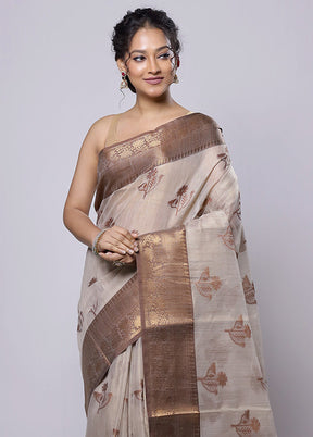 Cream Tissue Silk Saree With Blouse Piece