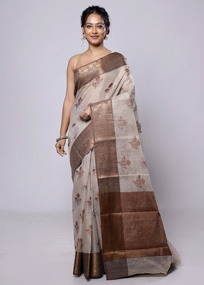 Cream Tissue Silk Saree With Blouse Piece