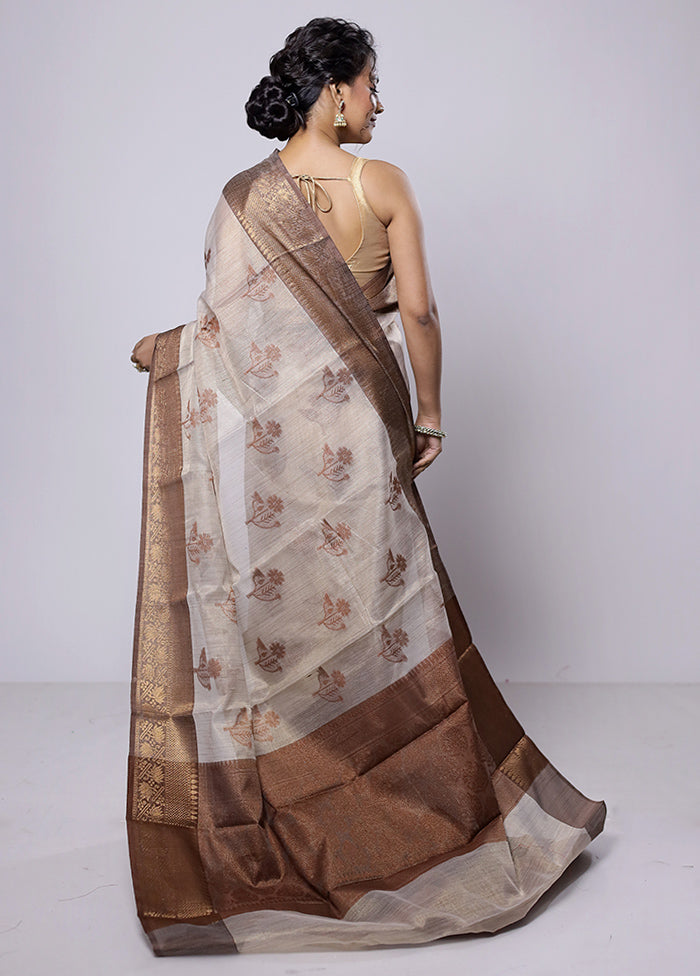 Cream Tissue Silk Saree With Blouse Piece