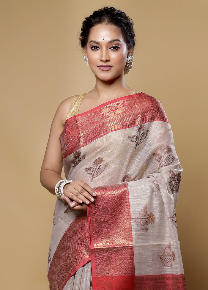 Cream Tissue Silk Saree With Blouse Piece