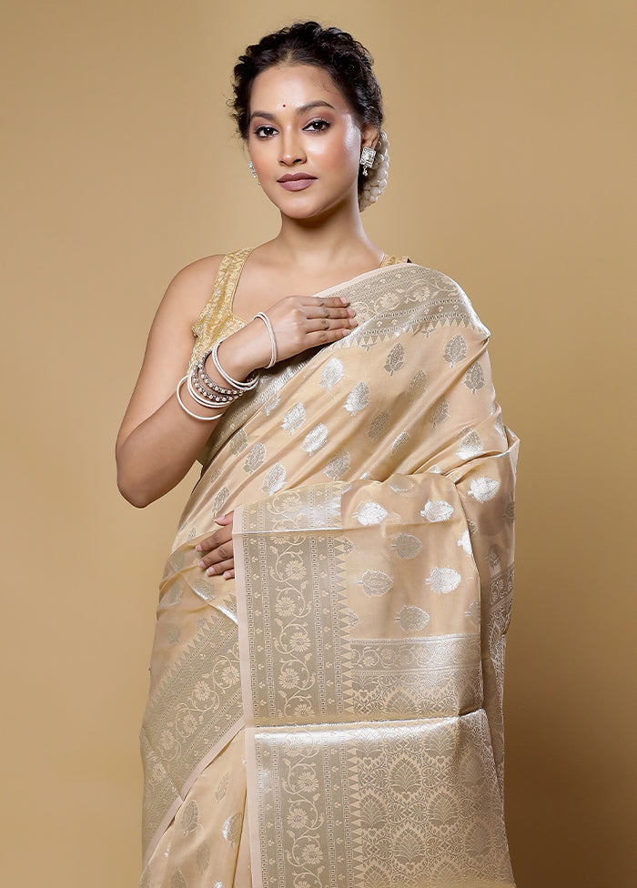 Cream Kora Silk Saree With Blouse Piece