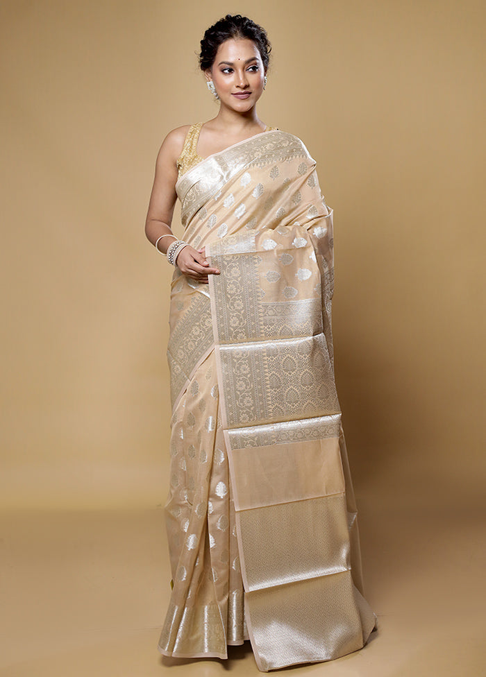 Cream Kora Silk Saree With Blouse Piece