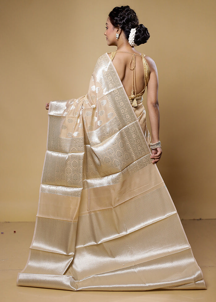 Cream Kora Silk Saree With Blouse Piece