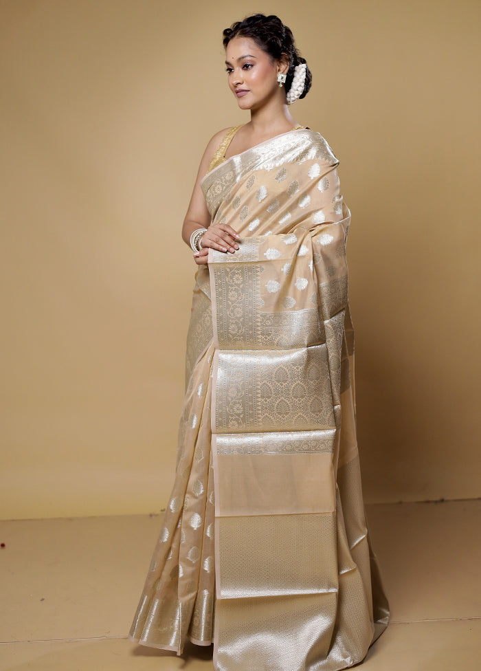 Cream Kora Silk Saree With Blouse Piece