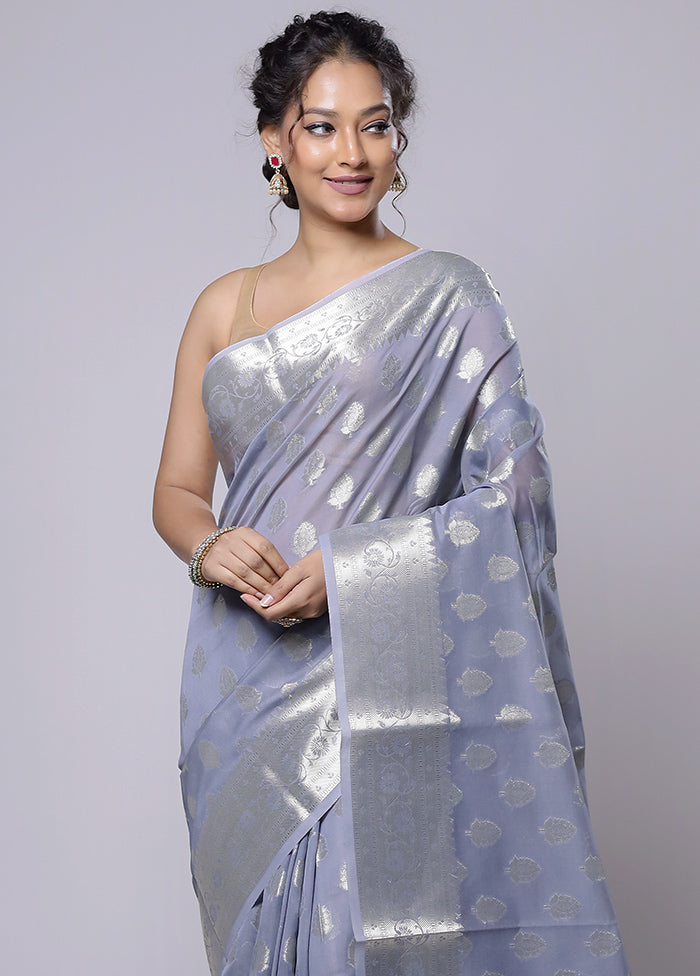 Grey Kora Silk Saree With Blouse Piece