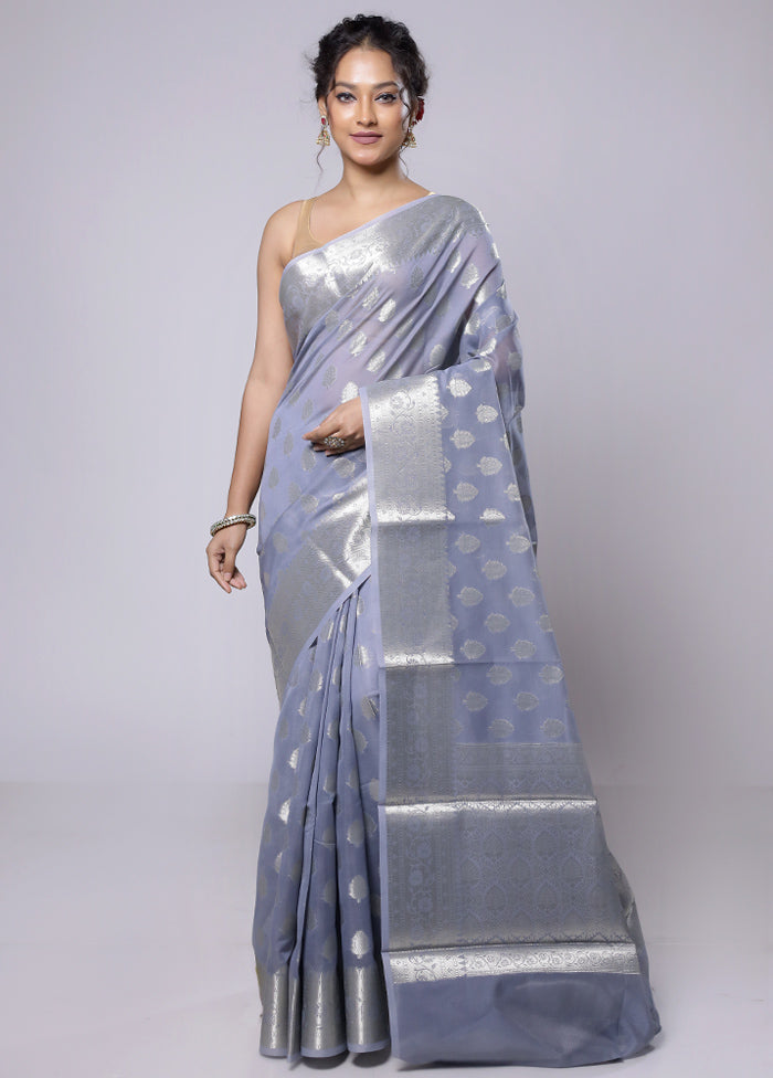 Grey Kora Silk Saree With Blouse Piece