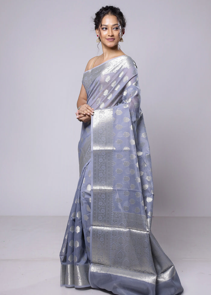 Grey Kora Silk Saree With Blouse Piece