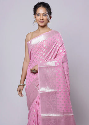 Pink Kora Silk Saree With Blouse Piece