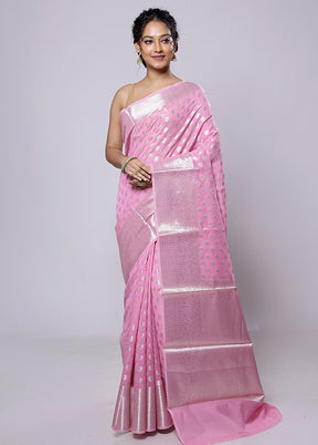 Pink Kora Silk Saree With Blouse Piece