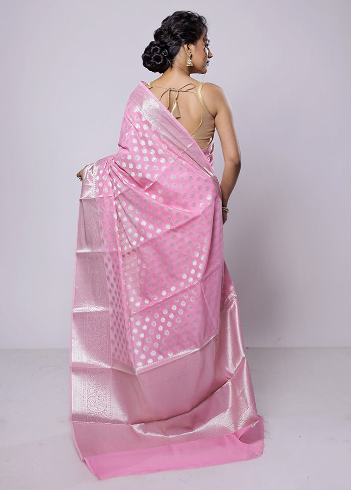 Pink Kora Silk Saree With Blouse Piece