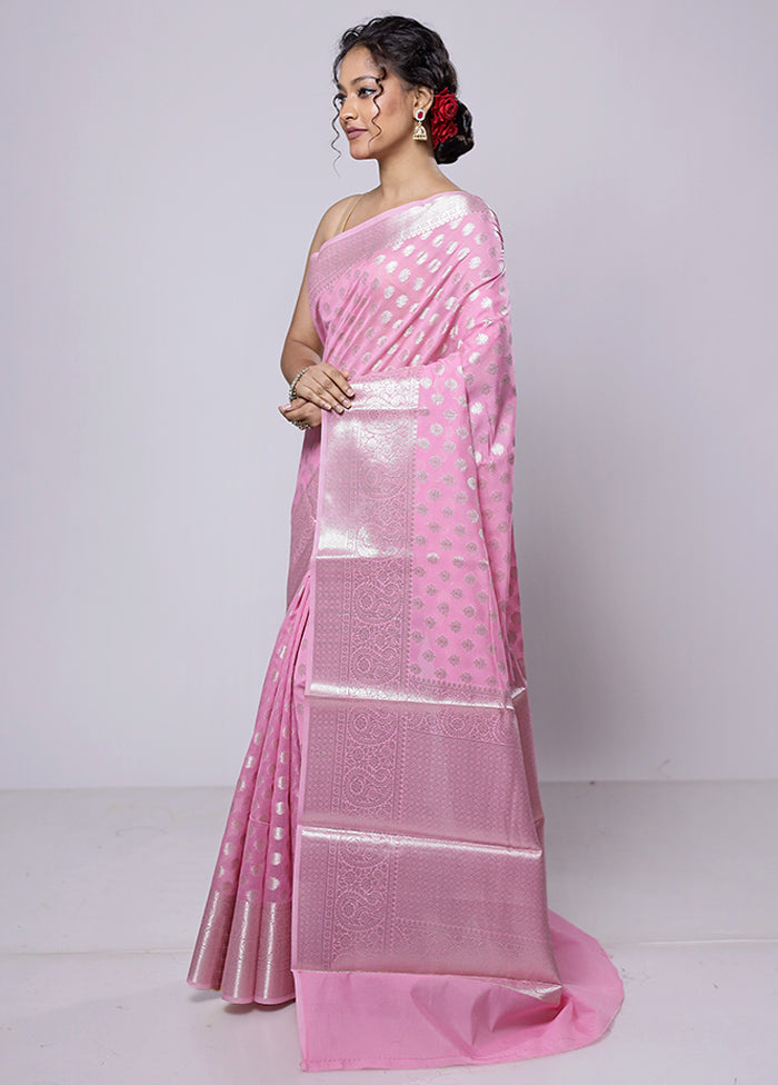 Pink Kora Silk Saree With Blouse Piece