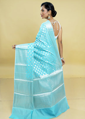 Blue Kora Silk Saree With Blouse Piece