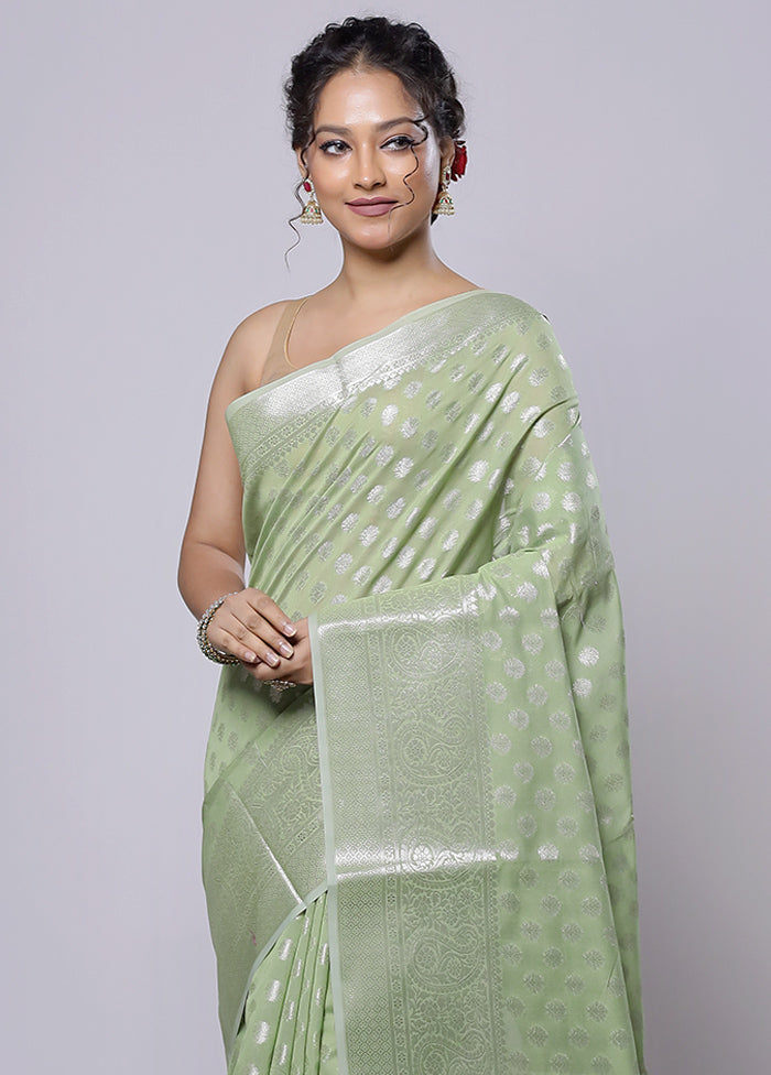 Green Kora Silk Saree With Blouse Piece