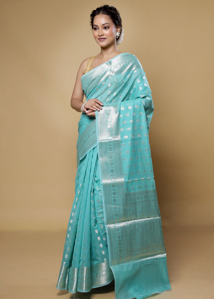 Blue Kora Silk Saree With Blouse Piece