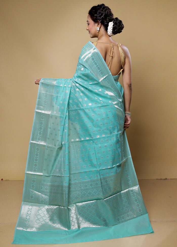 Blue Kora Silk Saree With Blouse Piece