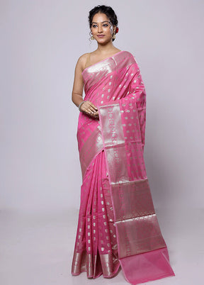 Pink Kora Silk Saree With Blouse Piece