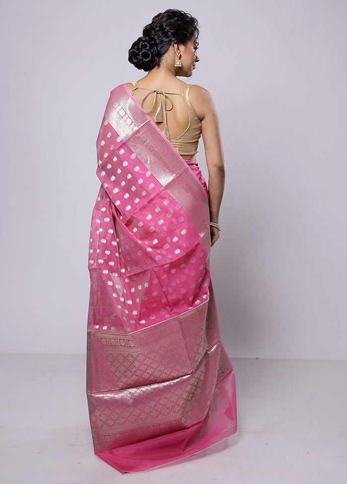 Pink Kora Silk Saree With Blouse Piece