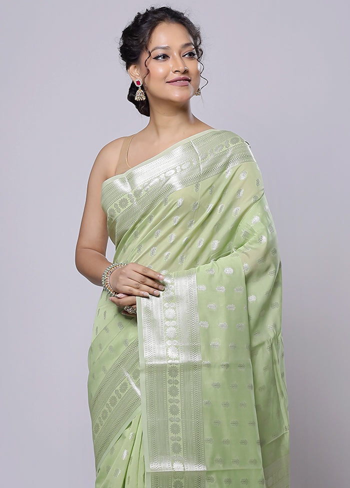 Green Kora Silk Saree With Blouse Piece