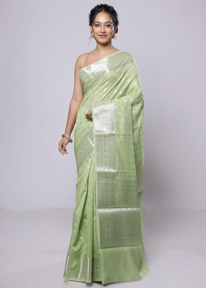 Green Kora Silk Saree With Blouse Piece