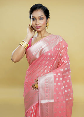 Pink Kora Silk Saree With Blouse Piece