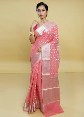 Pink Kora Silk Saree With Blouse Piece