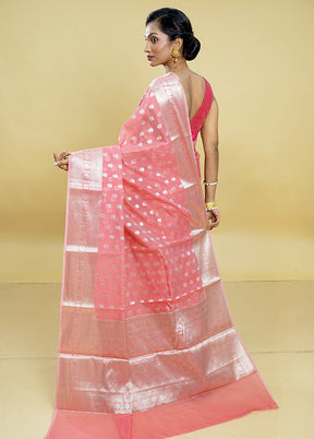 Pink Kora Silk Saree With Blouse Piece