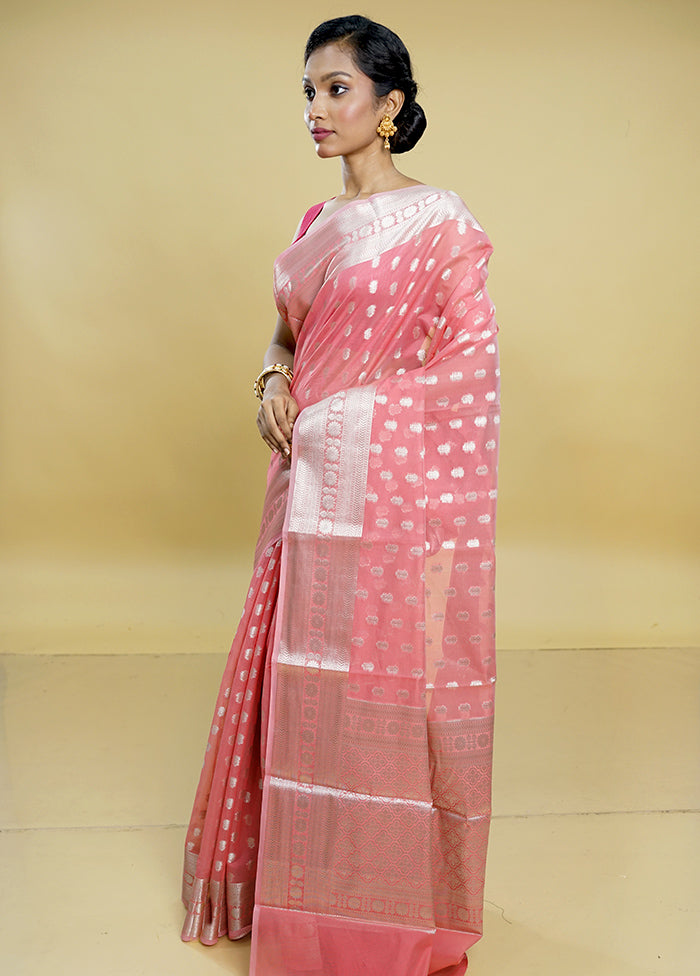 Pink Kora Silk Saree With Blouse Piece