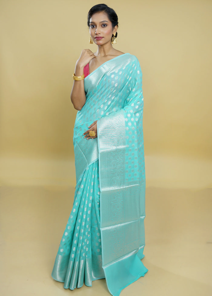 Green Kora Silk Saree With Blouse Piece