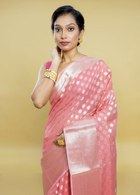 Pink Kora Silk Saree With Blouse Piece