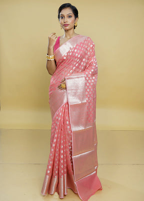 Pink Kora Silk Saree With Blouse Piece