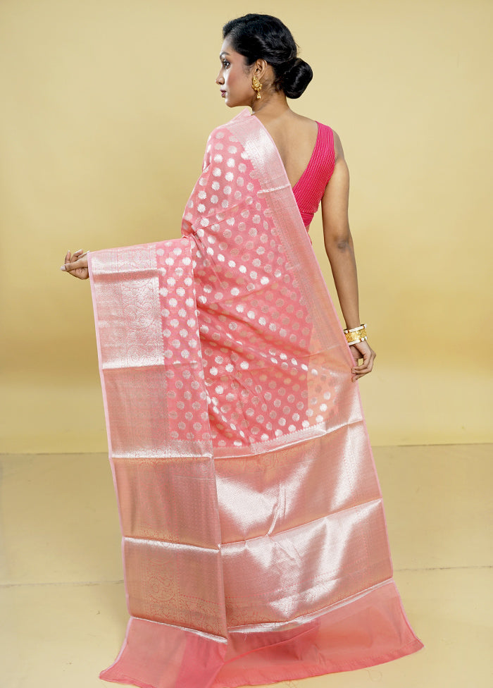 Pink Kora Silk Saree With Blouse Piece