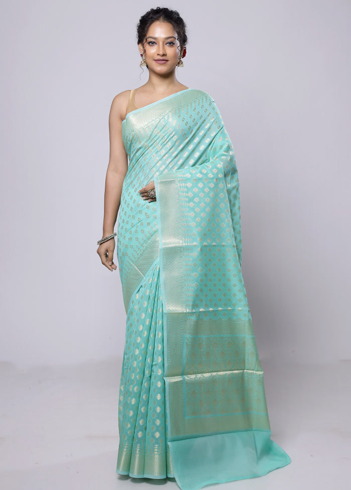 Green Kora Silk Saree With Blouse Piece