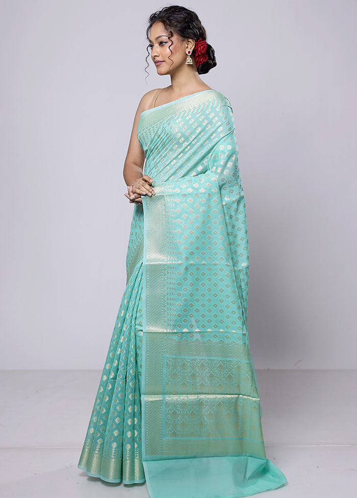 Green Kora Silk Saree With Blouse Piece