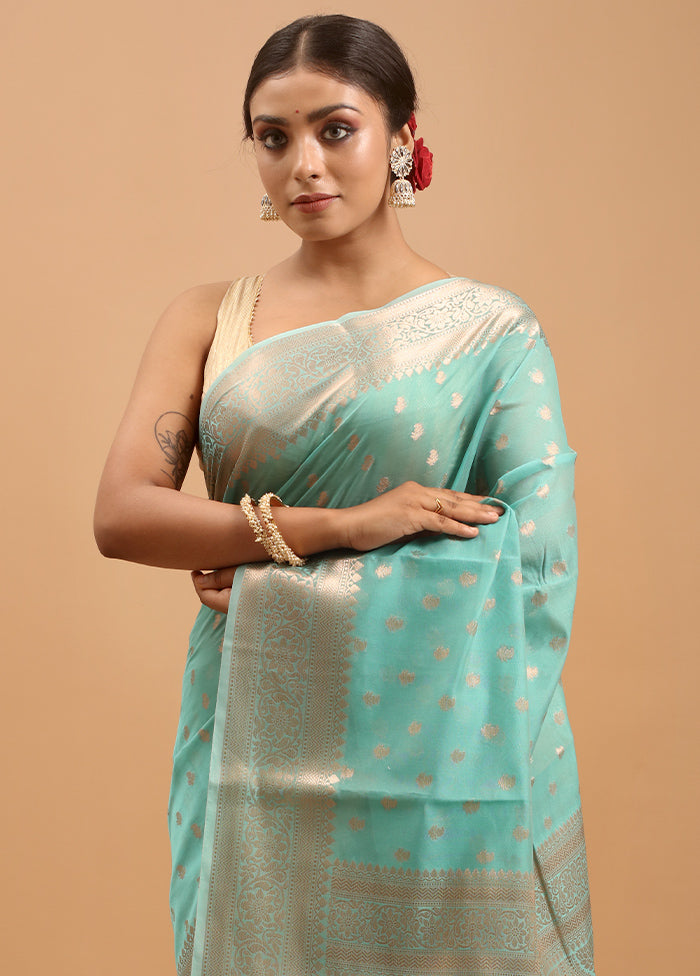 Green Kora Silk Saree With Blouse Piece