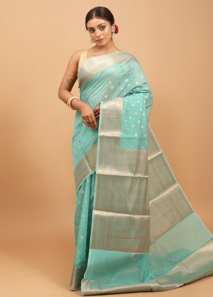 Green Kora Silk Saree With Blouse Piece